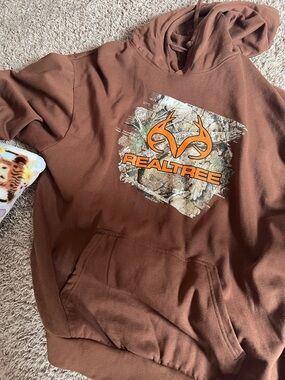 Realtree Brown Pullover Hoodie with Orange Logo